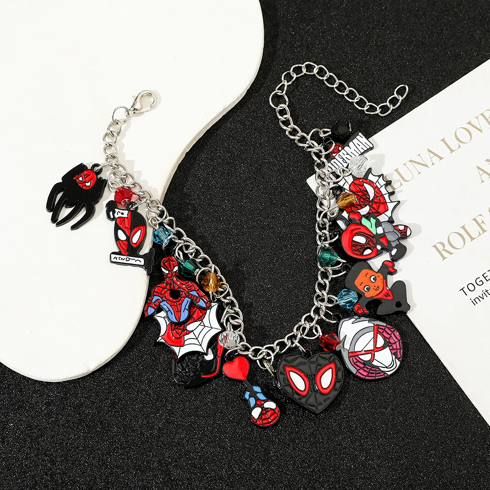 Marvel Spiderman Bracelet for Women, Avengers Superhero Enamel Charm, Pendant Bangles, Hand Chain Accessories, Trendy Gifts