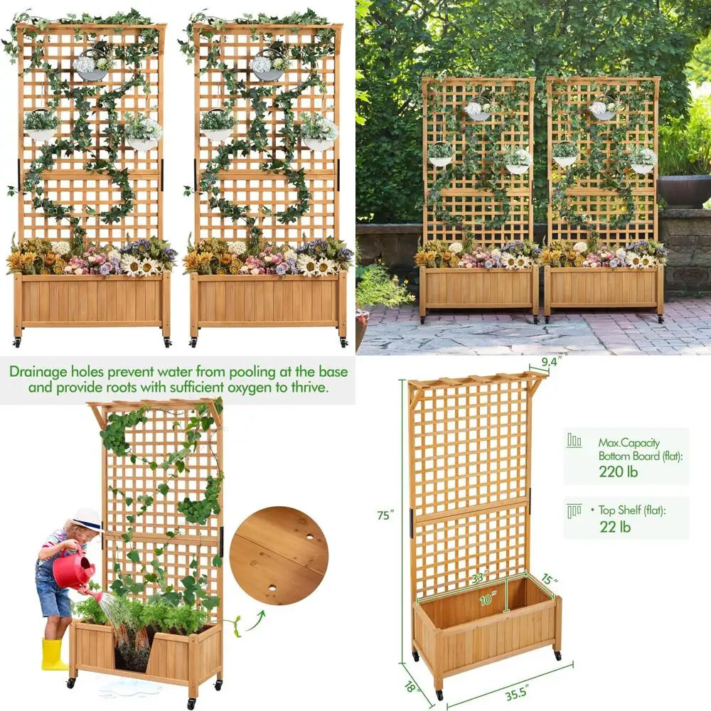 

Кашпо для уличного сада с решеткой для вьющихся растений, ящик для двора 72H со дренажем, идеально подходит для садовых растений