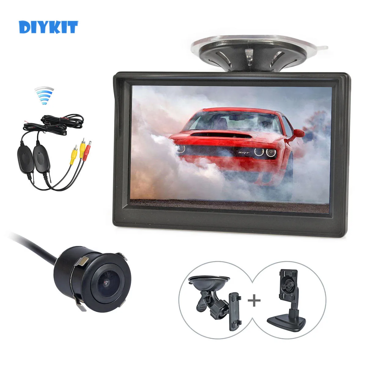 

DIYKIT Wireless 5inch TFT LCD Display Car Monitor IP 68 Waterproof 18.5mm HD Rear View Car Camera