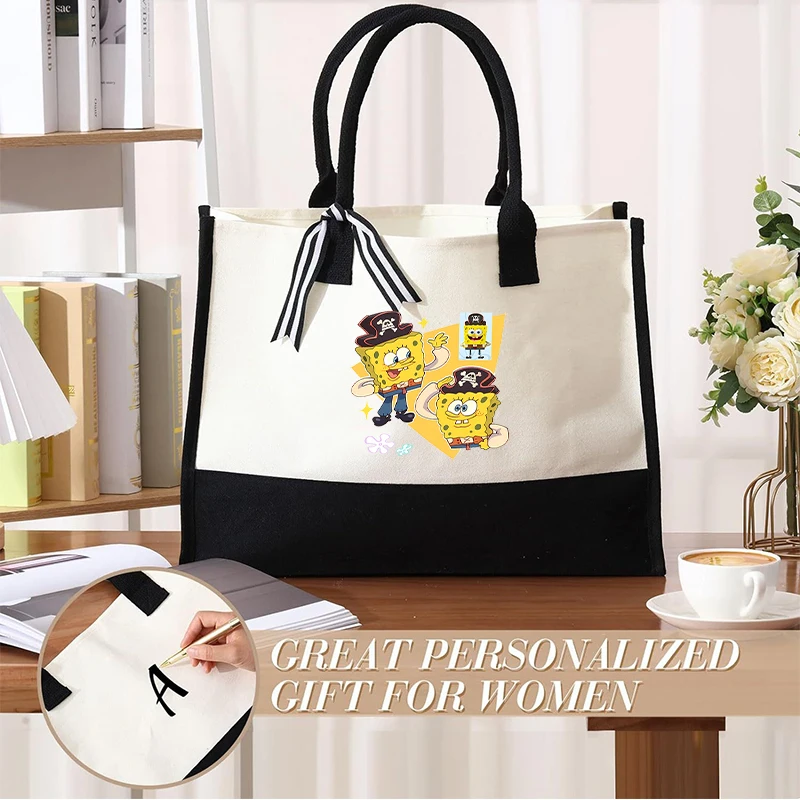 

Cute SpongeBobs Women Y2k Vogue Shopping Tote Bag Anime Cartoon Printing Girl Female Personality Gift Hand Package Storage Pouch