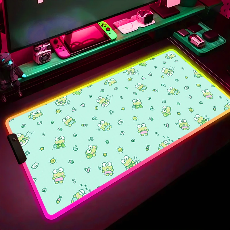 RGB LED Mouse Pad Gaming Mat Aksesoris PC Mousepad Desk Mat Non Slip K-kero K-kero K-keroppi Extended Pad Rubber Keyboard Pad