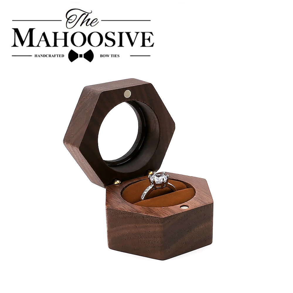 Mini Jewelry Organizer Box Engagement Ring Box Walnut Wood Travel Case Earring Stud Holder for Proposal Wedding Proposal