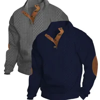 Jersey cálido de Jacquard de manga larga con cuello levantado informal para exteriores para hombre, sudadera de cuello alto para hombre, sudadera Retro semiexterior
