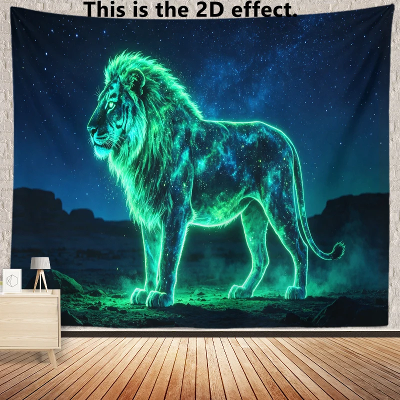 Glowing Neon Galaxy Lion Background Cloth Hanging Cloth Bedroom Bedside Decorative Wall Cloth Dormitory Tapestry