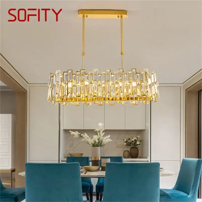 

SOFITY Gold Chandelier Fixtures Oval Modern Branch Crystal Pendant Lamp Light Home LED for Dining Room Decoration