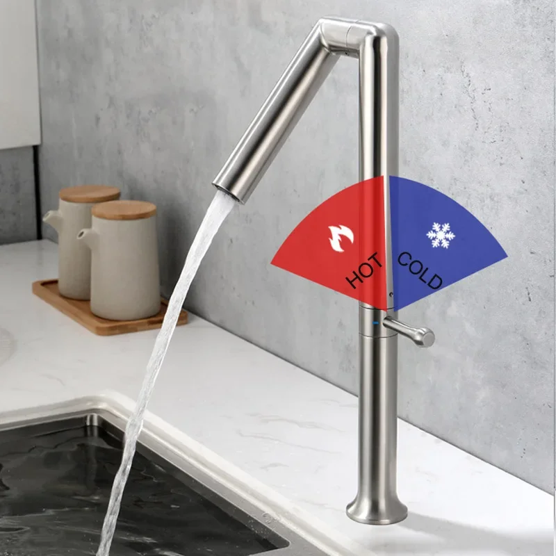 Double Point Rotation Kitchen Faucet Brushed Stainless Steel Kitchen Sink Deck Mounted  Water Mixer