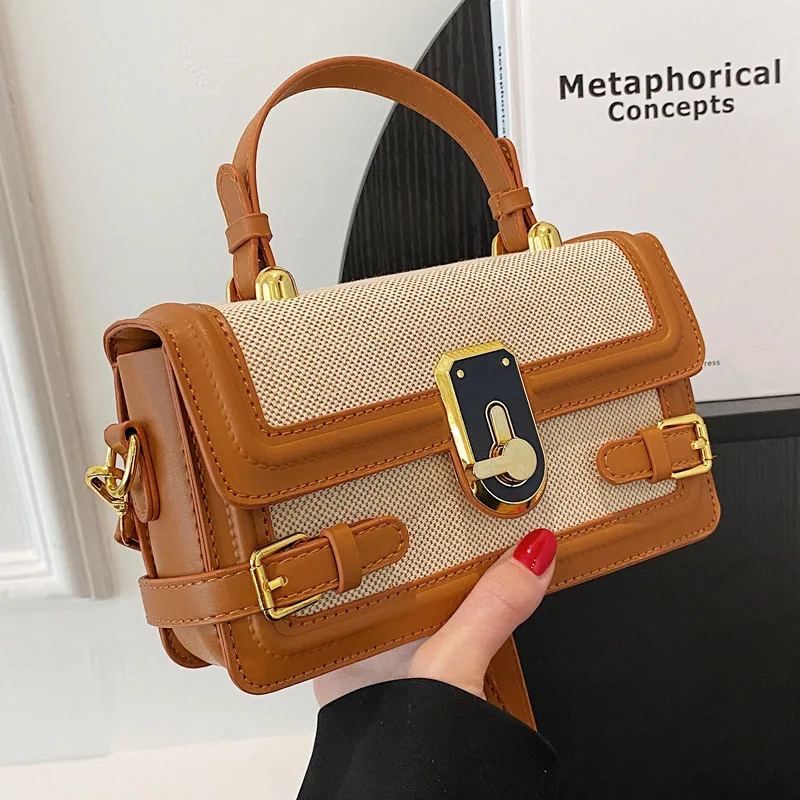 2024 New Small Style Contrast Panel Canvas Retro One Shoulder Crossbody Saddle Bag Luxury Designer Vintage Wallet Purse Ladies