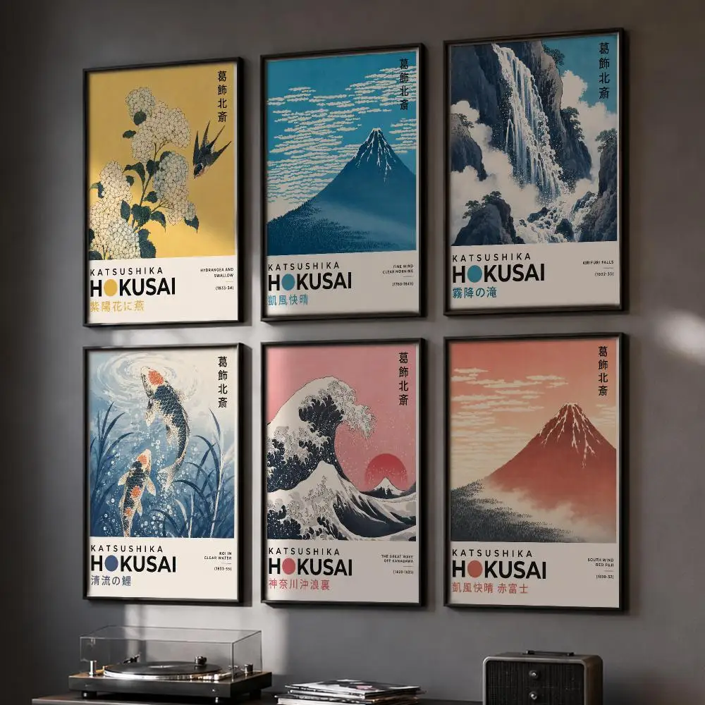 K-Katsushika Hokusai Retro Japan Sea Poster HD Wall Art Wall Stickers Home Living Room Bedroom Bar Office Decor Prints