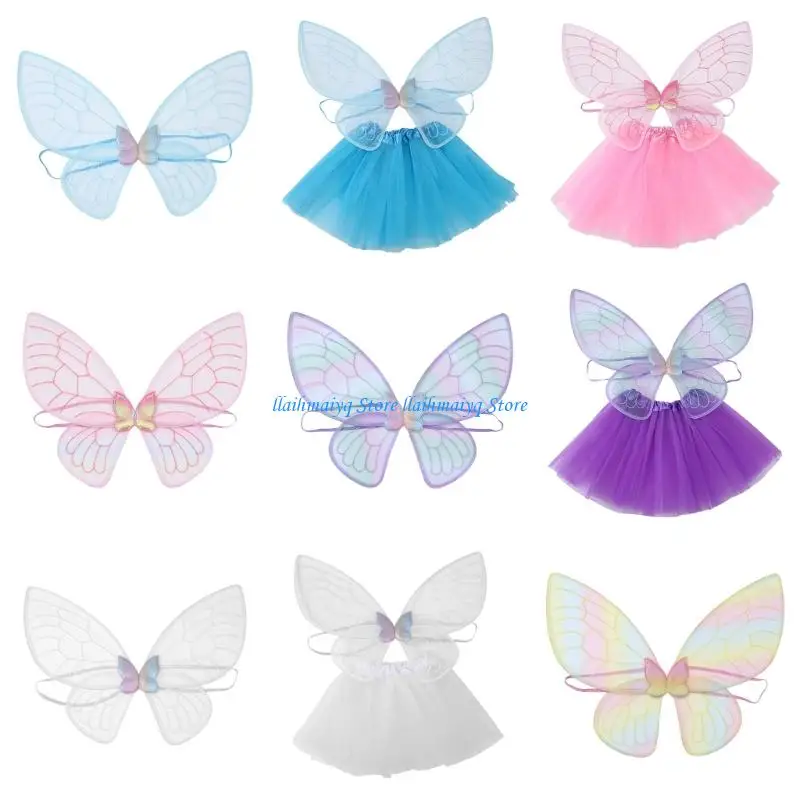 

573B Princess Costume Kids Girls Fairys Costume Butterfly Fairys Wing Tutu Skirt for Cosplay Halloween Birthday Party Dress up