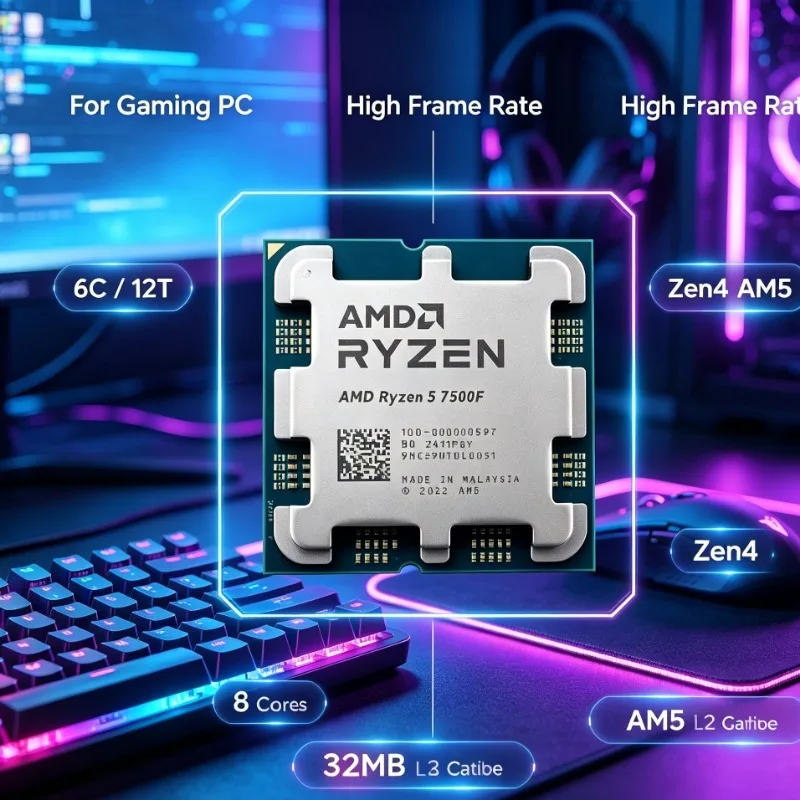트레이풀드 데스크탑 CPU 라이젠 5 7500F 소켓 AM5 젠4 6코어 12스레드 칩 (iGPU 없음) 썸네일 7