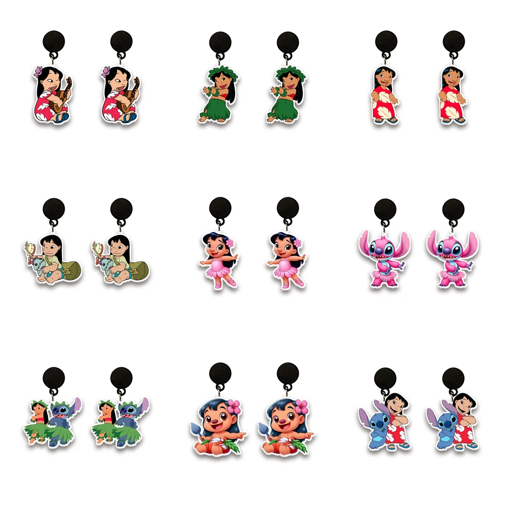 Bonitos pendientes colgantes de resina acrílica blanca de Disney Stitch Lilo, bonitos pendientes de regalo de joyería con personaje de dibujos animados para Dercor
