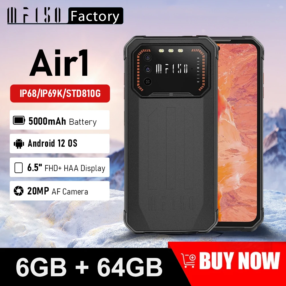 IIIF150 Air1 Rugged Smartphone 6GB 64GB 6.5 Inch FHD+ Display 20MP Rear Camera Mobile Phone 5000mAh Android 12 NFC Cellphone