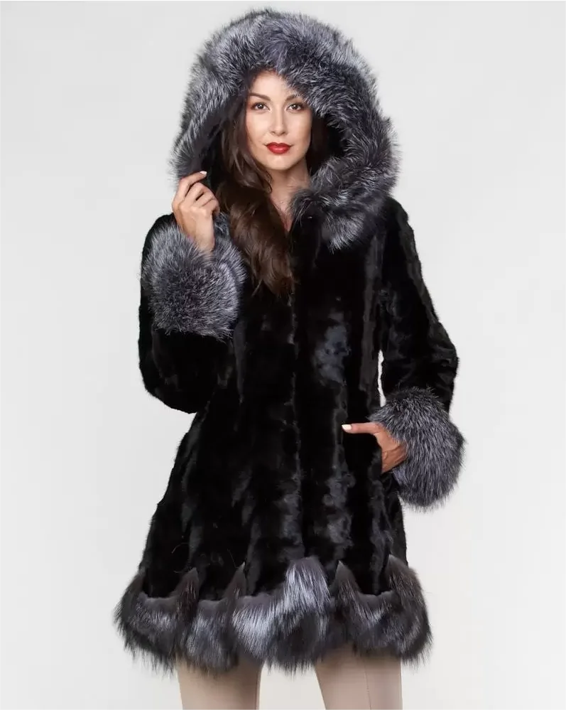 Zimowa Nowa Modna Damska Kurtka ze Sztucznego Futra z Rozszerzanymi Rękawami, Kapturem i Kołnierzem z Imitacji Futra Lisa, Kurtka Damska na Co Dzień i do Pracy, Kolekcja 2025