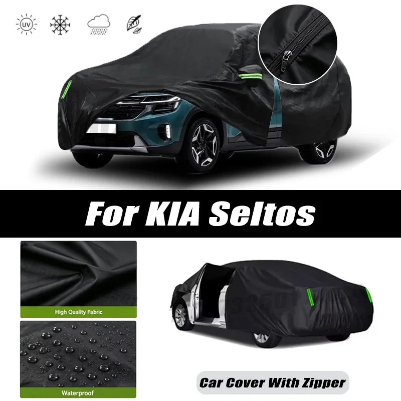 For KIA Seltos Car Covers Outdoor Waterproof Sun Rain Snow Protection UV Car Zipper Design Car Cover Accessories