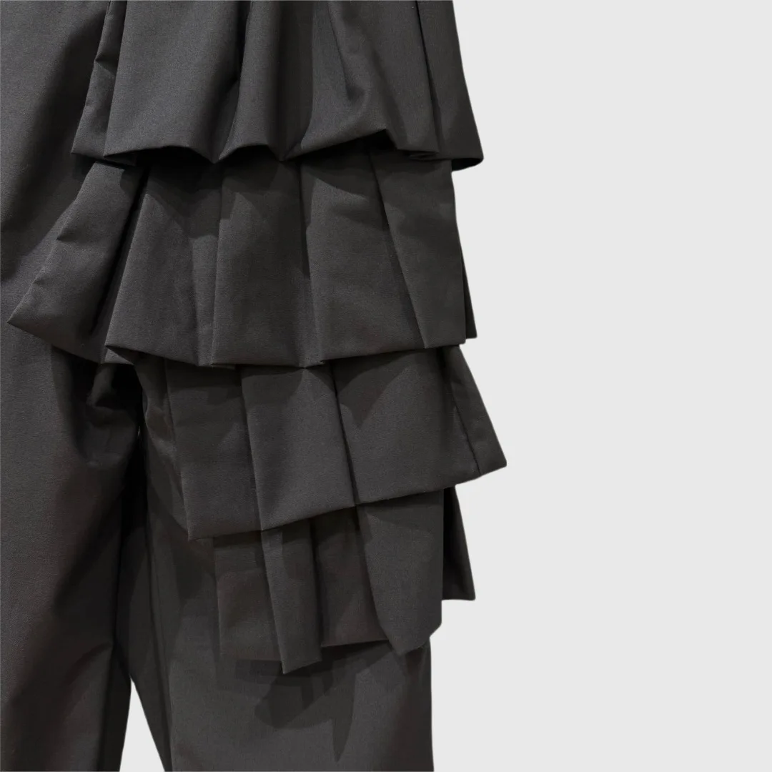 High Street Capris Women's Korean Version Simple Multi-layer Pleated Ruffle Edge Decoration Splicing Casual Long Pants