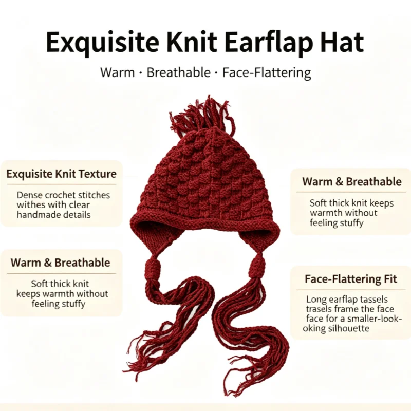 Unisex Winter Chunky Knit Ear Flap Hat Long Tassel Thermal Warm Beanie Cap Outdoor Ski Cycling Hat for Men Women Multiple Colors view 5