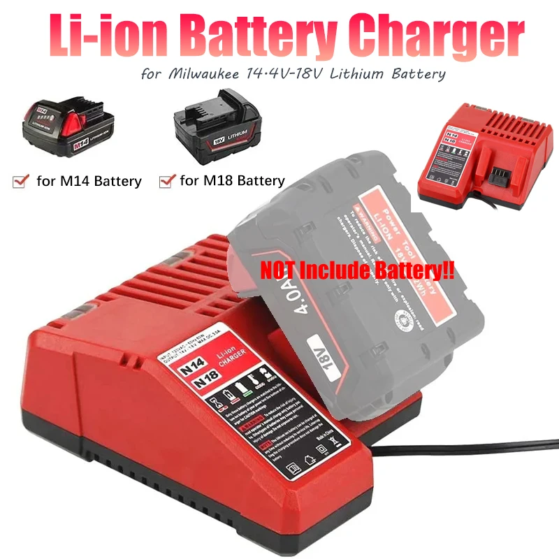 Příslušenství k elektrickému nářadí pro Milwaukee 14,4 V 18 V Li-ion baterie Nabíječka pro M18 pro M14 Li-ion baterie 48-11-1852 48-11-1811 - náhled 2