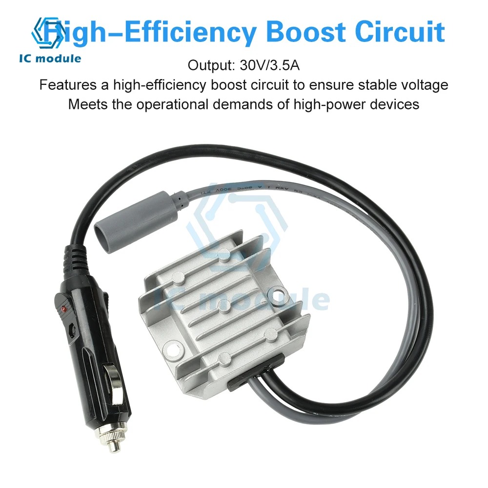 DC 12V/24V to 30V 3.5A Mini DC Step-Up Boost Converter with Cigarette Lighter Plug for RV Truck Car Van Waterproof Power Supply