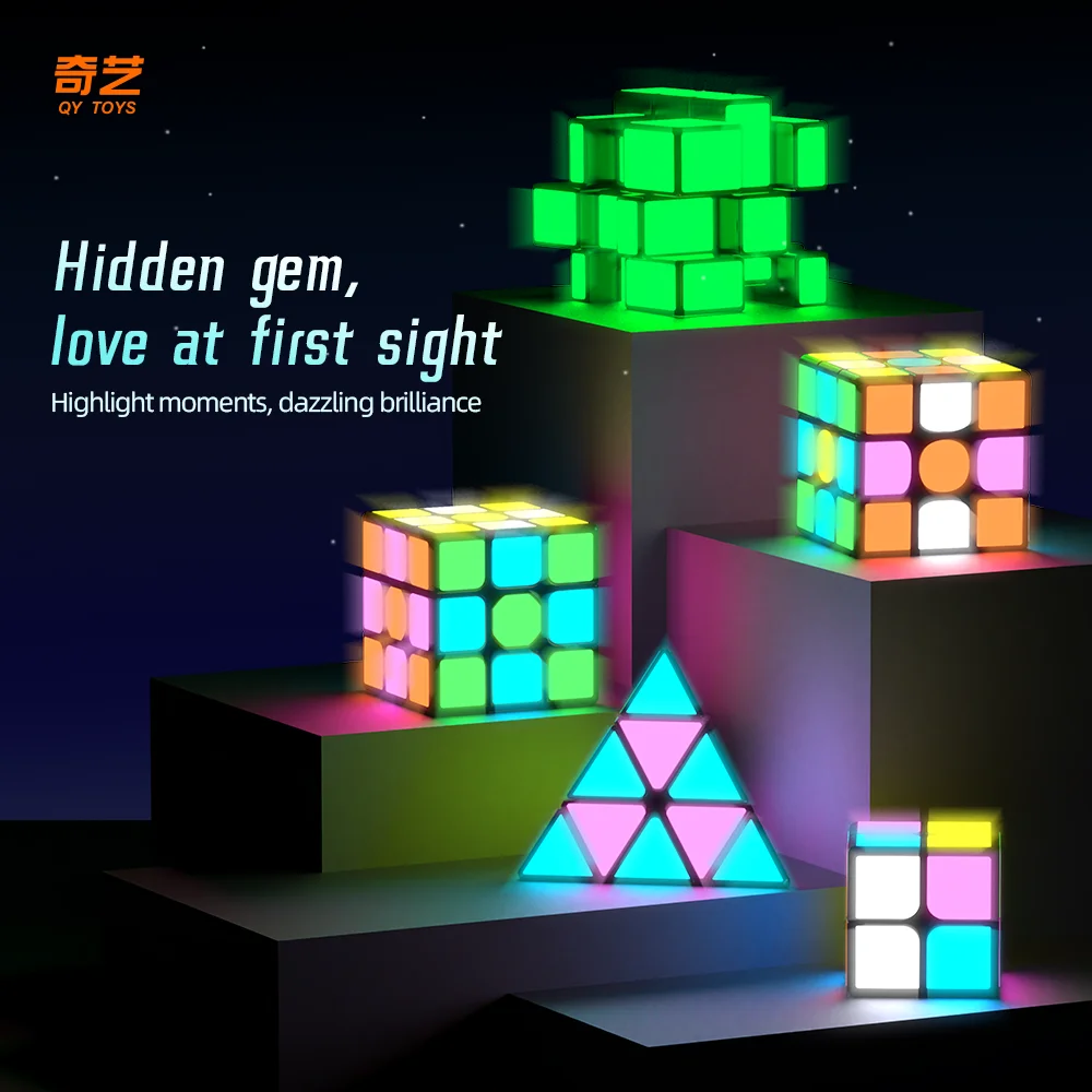 QiYi Fluorescent Sticker Cube 2x2 3x3 Pyraminx Mirror Cube Professional Speed Cube Puzzle Toys Children Gift Cubo Magico