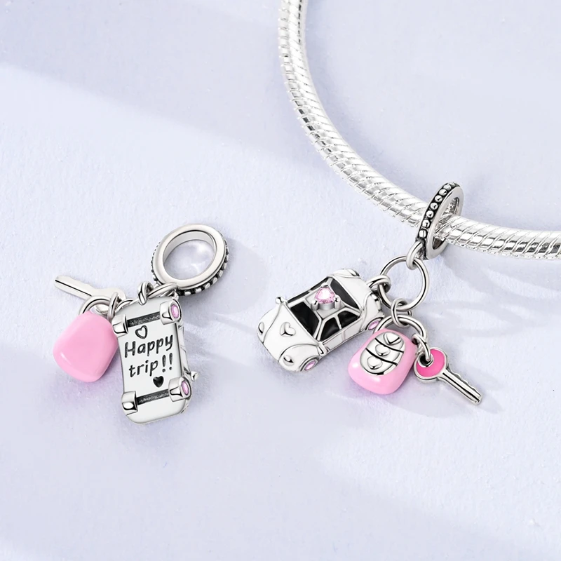 Charms Plata 925 Creative Sports Car Key Two-in-one Pendants Fit Original 925 Bracelets Charms For Women Jewelry Making Gifts