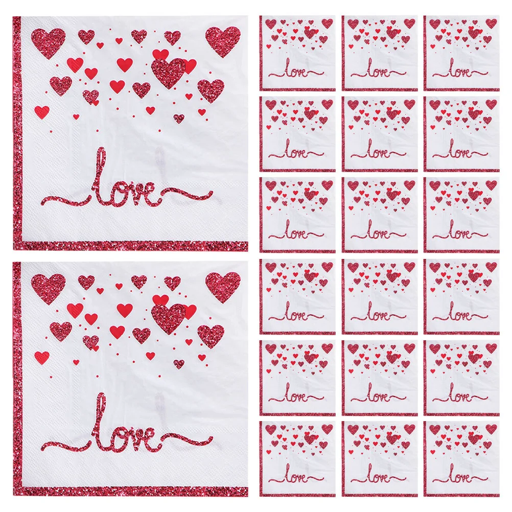 

40Pcs Valentine's Day Printed Napkins Romantic Heart Design Disposable Tissue for Wedding Anniversary Party Decorations