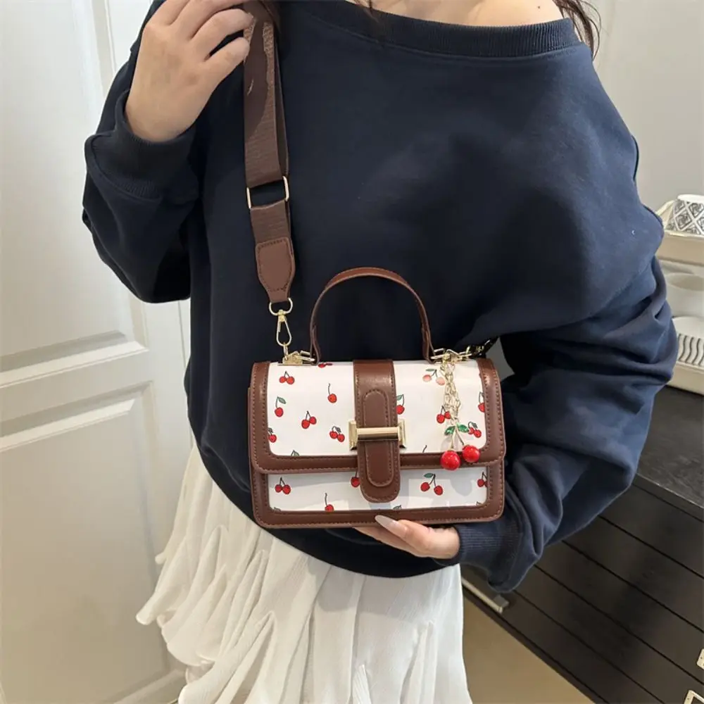 

Cherry Pendant Cherry Crossbody Bag Korean Style Handbag Printed Shoulder Bag Large Capacity Message Bag Square Tote Bag