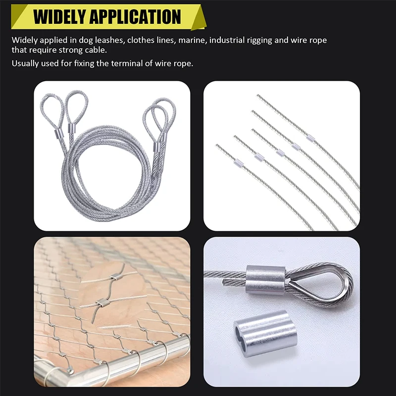 224PCS 8 Sizes Aluminum Crimping Loop Sleeve M1.2-M6(3/64''-1/4'') Wire Rope Sleeve Cable Crimp Ferrules for Wire Rope