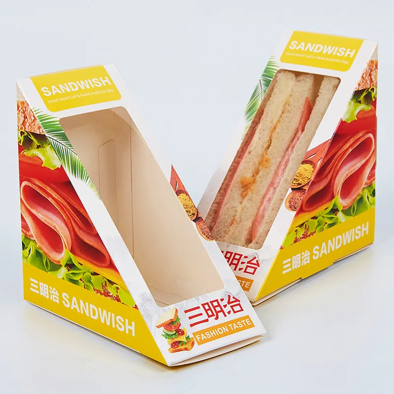 Caja de sándwich personalizada para alimentos, papel artístico de buen embalaje, materiales reciclados, OEM, más vendido