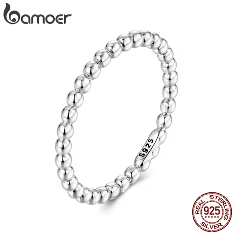 BAMOER Solid 925 Sterling Silver Eternity Bead Wedding Band Ring, Minimalist Chic Jewelry Gift BSR689