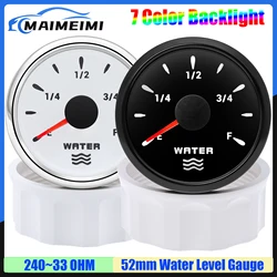 custom 7 Color Light 52mm Water Level Gauge 240-33 OHM Waterproof IP67 Water Tank Meter Indicator for All Car Boat Yacht 12V 24V