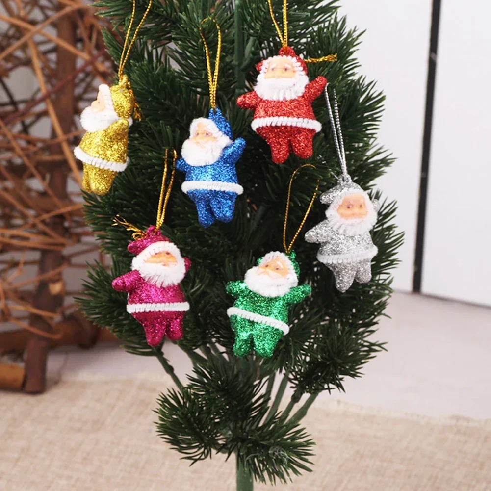 6Pcs/Set Christmas Tree Colorful Santa Pendant Mini Santa Claus Doll Glittering Hanging Ornament New Year Home Party Decor