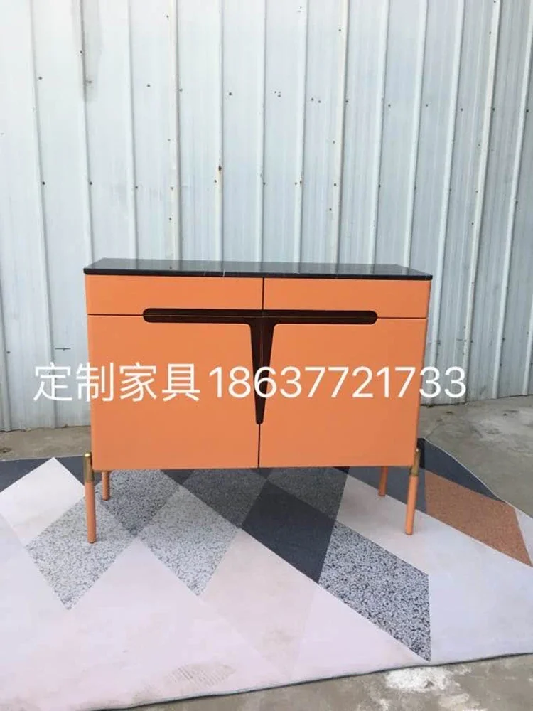 خزانة شرفة فاخرة وخفيفة الوزن أمريكية موديل غرفة بهو دخول خزانة أحذية برتقالية هيرميس خزانة جانبية إيطالية ضد #3