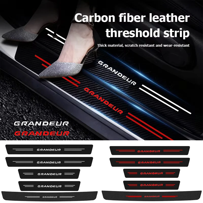 Carbon Fiber Door Sill Protector Stickers Scratch Resistant For Hyundai Grandeur Threshold Strip Decor Protective Accessories