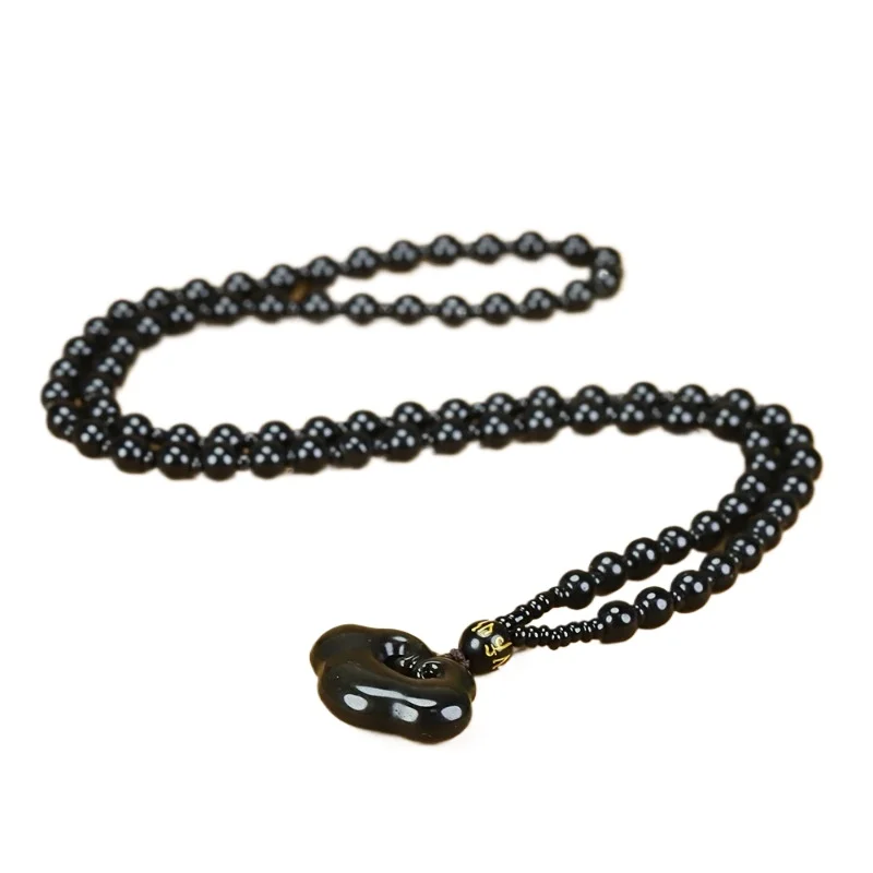 Gold Obsidian Ruyi Lock Pendant