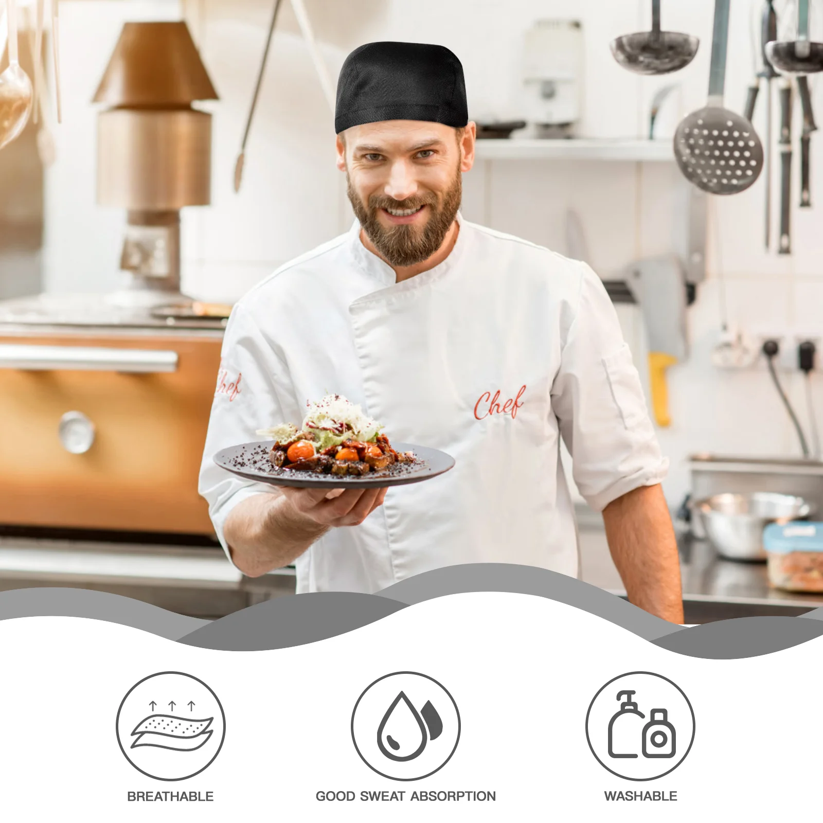 3 ชิ้นหัว Turban Waiter หมวกหมวกเชฟสําหรับชายขัดผู้หญิง Catering Skull หมวกผู้ใหญ่ Chefs อุปกรณ์เสริม Universal