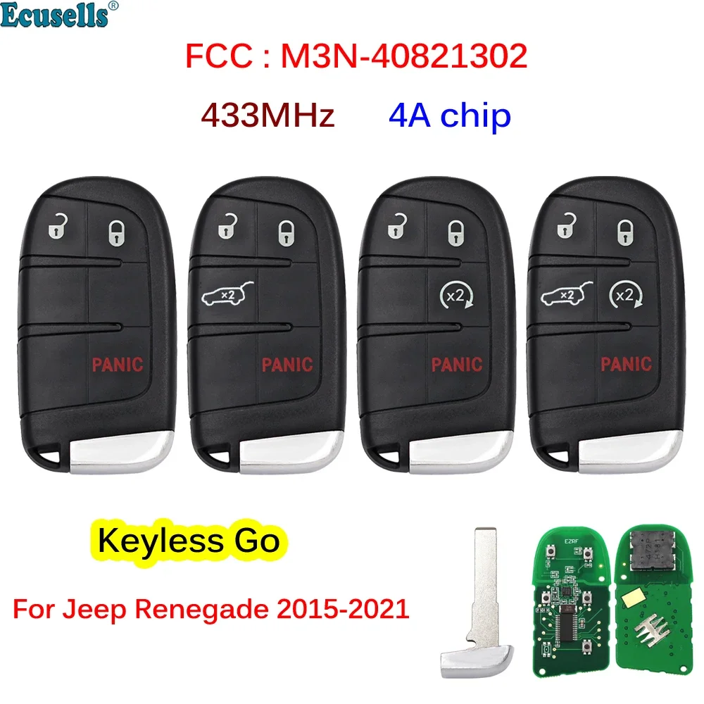 

3/4/5 Button Smart Remote Key Fob 433MHz 4A Chip for Jeep Renegade 2015 2016 2017 2018 2019 2020 2021 FCC : M3N-40821302