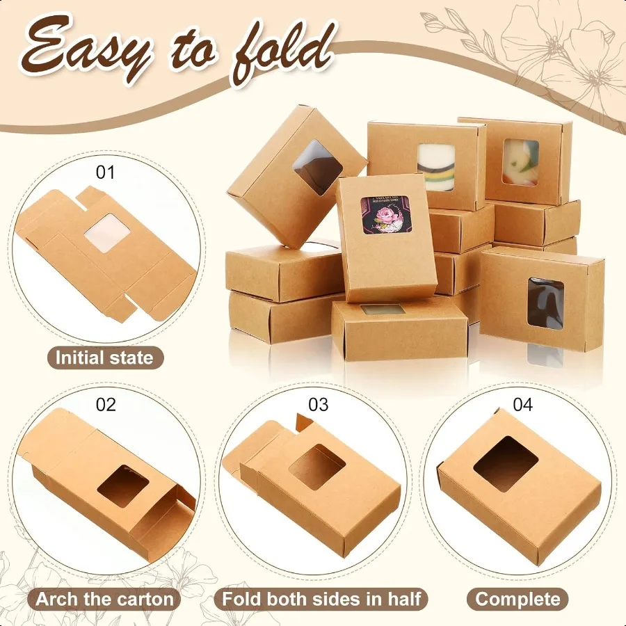 100 Pcs Soap Packaging Boxes Kraft Paper Boxes 3.5 x 2.6 x 1.2 Inch Brown