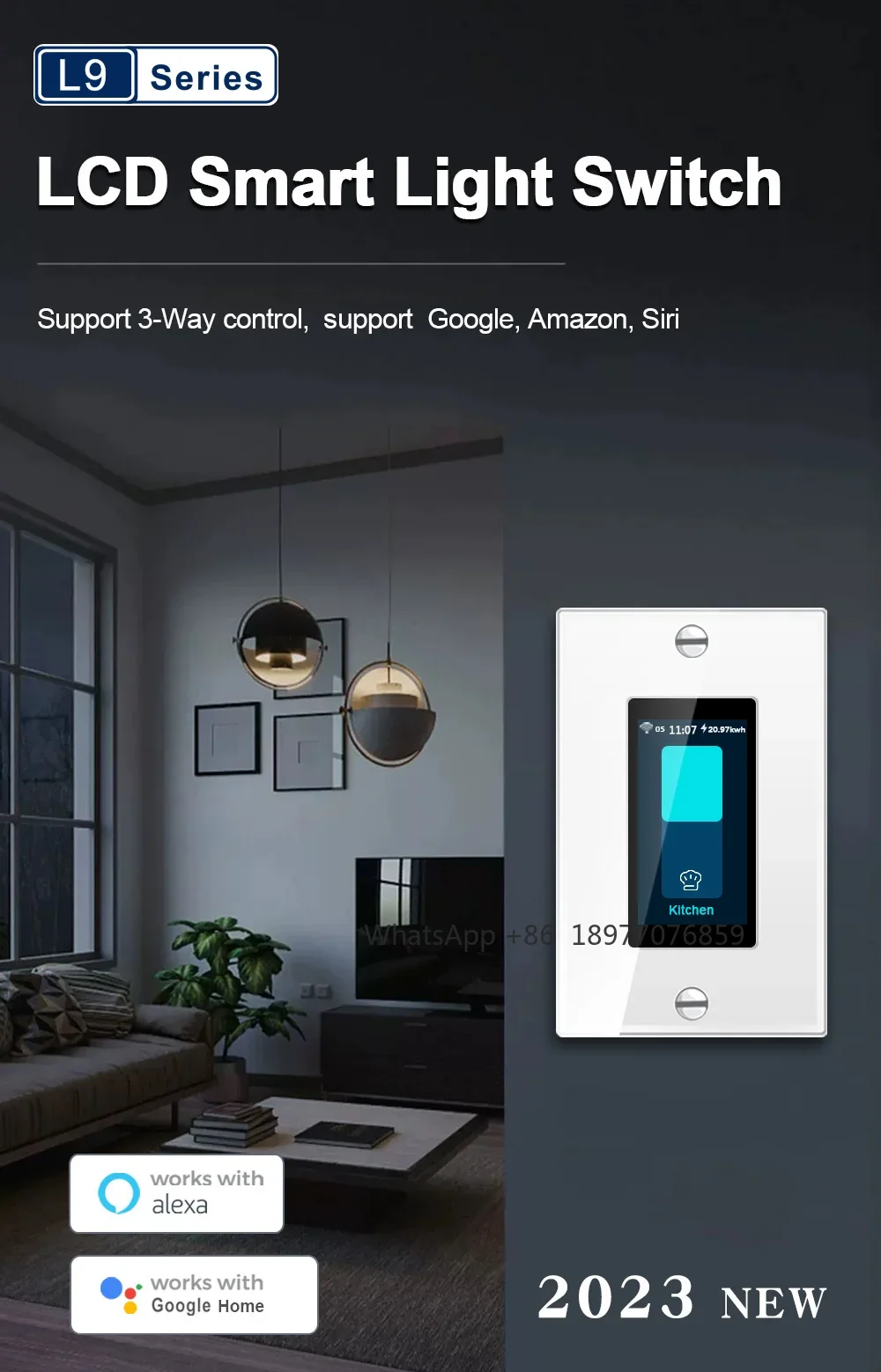 L9 LCD Smart Light Switch Motion Sensor Single Pole 3 Way 2.4GHz WiFi Touch Switch Works with Alexa Google Home