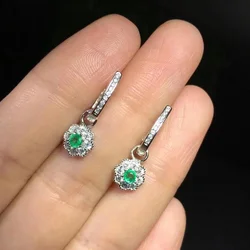 Classic Cute round  Natural Green Emerald Stud Earrings S925 Silver Natural Gemstone Earrings Women's Party Earrings Jewelry