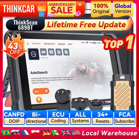 THINKCAR THINKSCAN 689BT Car Diagnostic Tool CANFD DOIP Bi-directional ECU Coding Life Free 34 Resets Full Systems Obd2 Scanner