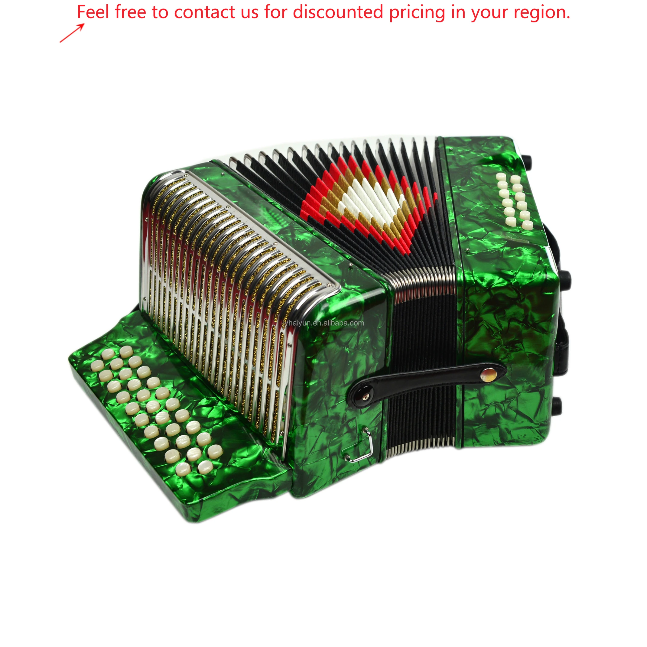 

SEASOUND OEM Green Celluloid Stainless Steel Grill Accordion Instrument JB3112C Diatonic With 31 Buttons And 12 Bass