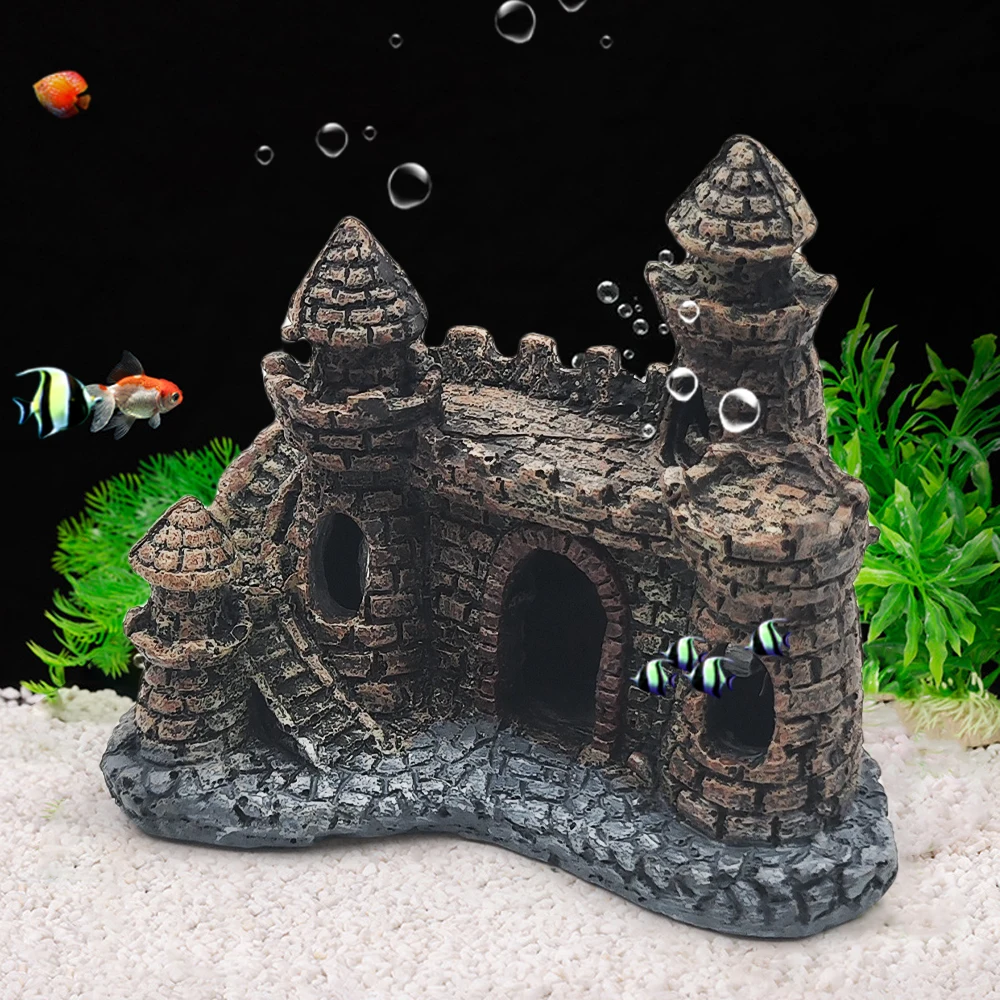 Resin Fish Tank Ornaments Tanks Stone-island Castle Aquarium Landscape Ornament Aquarium Decorations Home Craft Fish Tank Statue