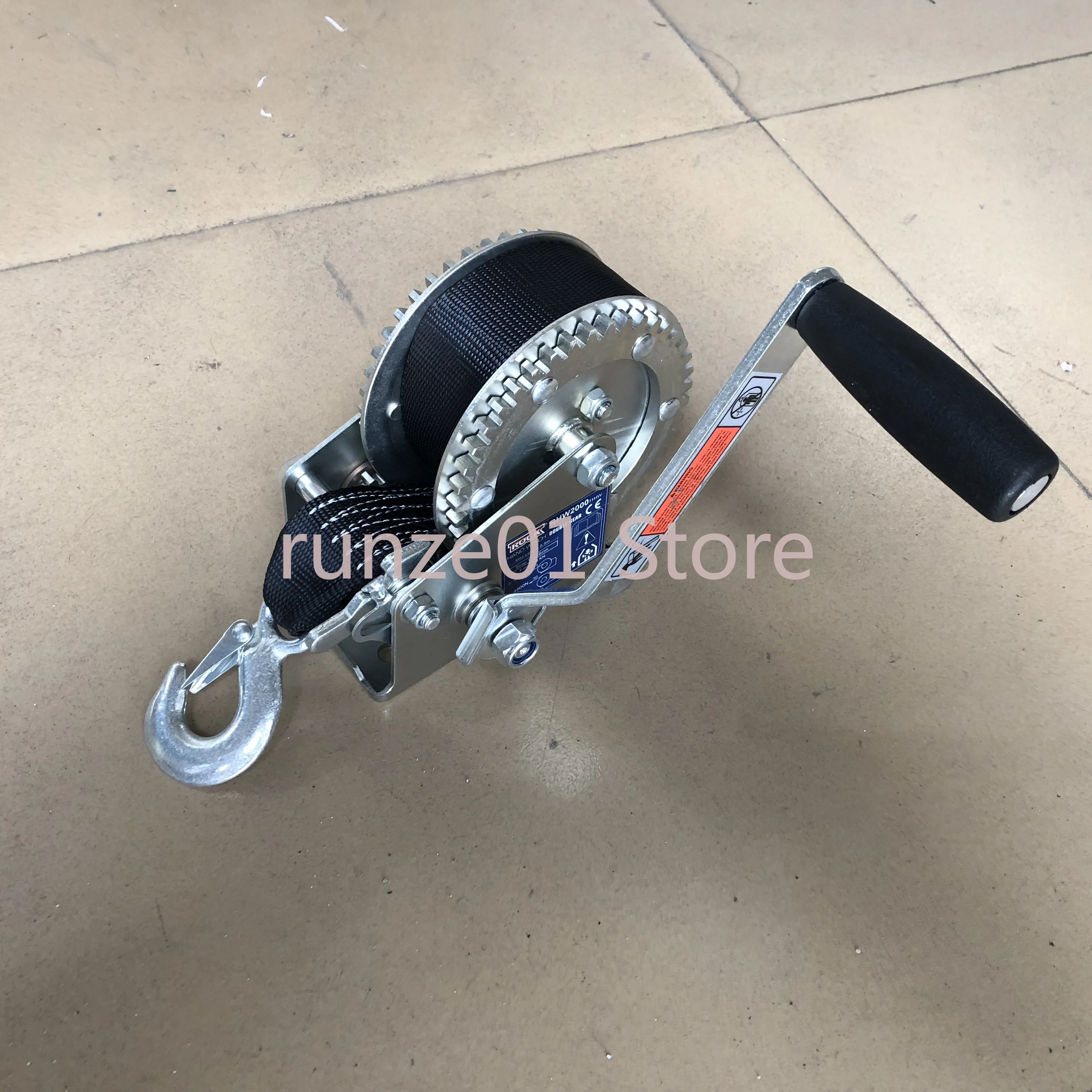 Yacht trailer hand winch, 2000 pounds/900 kilograms 8 meter strap, double sided gear, bidirectional self-locking