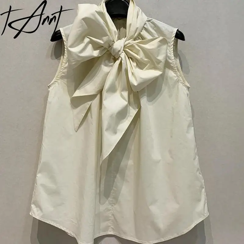 

Tannt Women Shirt Blouse Sleeveless Off-shoulder Fashion Bow Blouse Tops Irregular Vintage Sexy Summer Shirt Tops 2025 New
