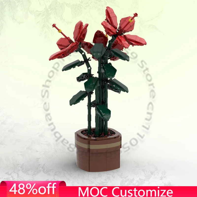 

670 PCS Romantic Hibiscus MOC Customize Modular Building Block Design Popular Technology Educational Kids DIY Assembly Toy Gift