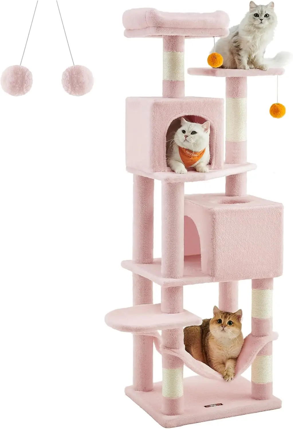 

Cat Tree,61 Inch Cat Tower for Indoor Cats,Multi Level Cat Condo with Scratching Posts,Perches,Caves,Hammock,Pompoms,Pink