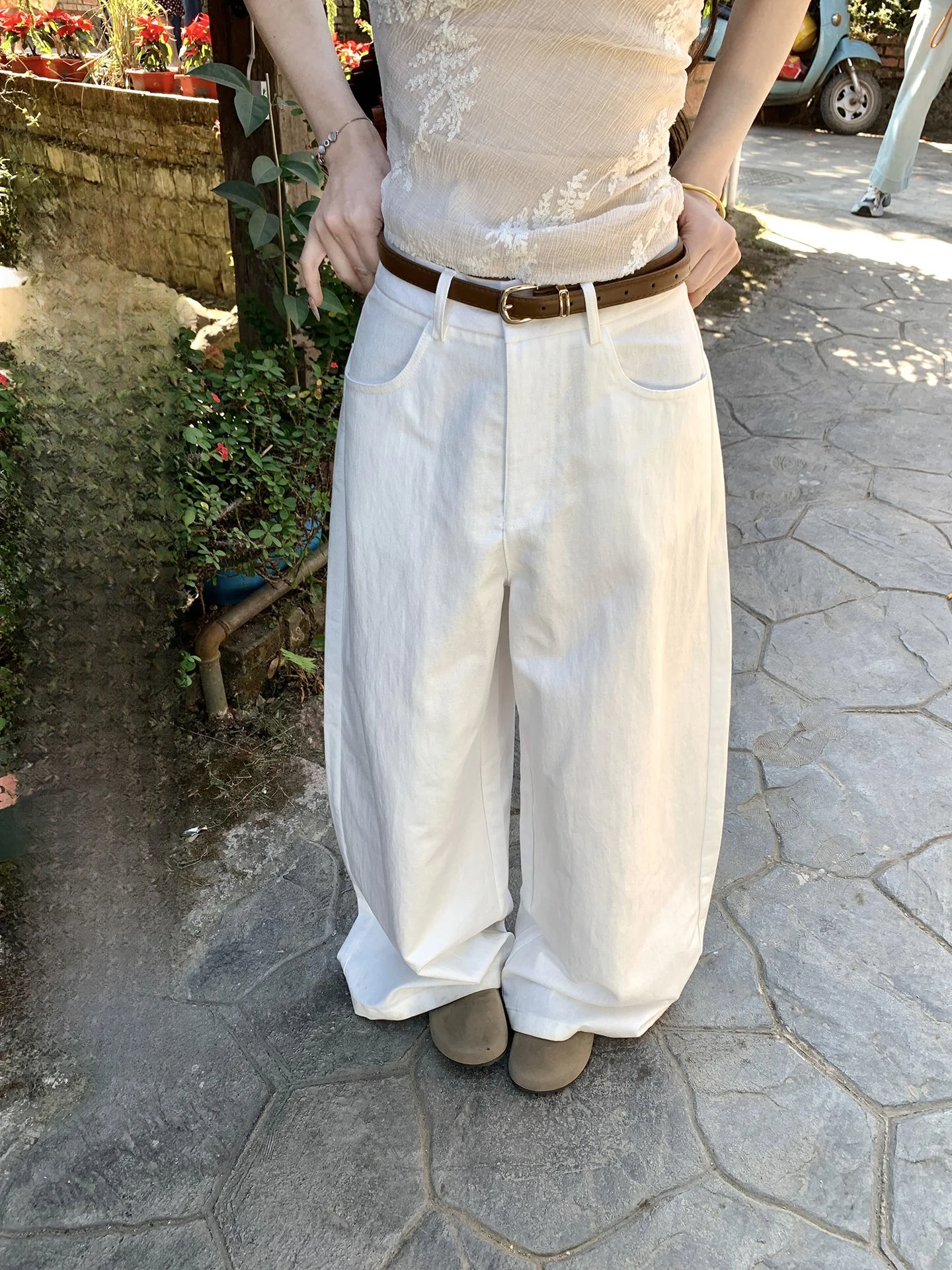 

XXIIUU Spring New High Waist Wide Leg Pants Casual Laid-ba Sle Korean Faion Cotton Comfortable Women's Trousers