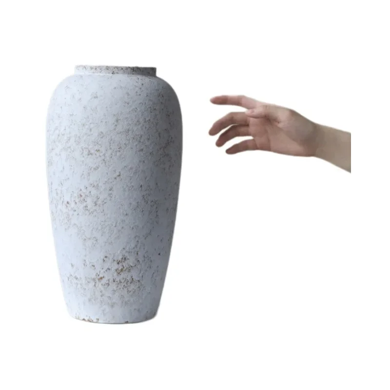Ceramic vase wabi sandy wind Jingdezhen ornament living room flower arrangement Chinese retro pottery pot