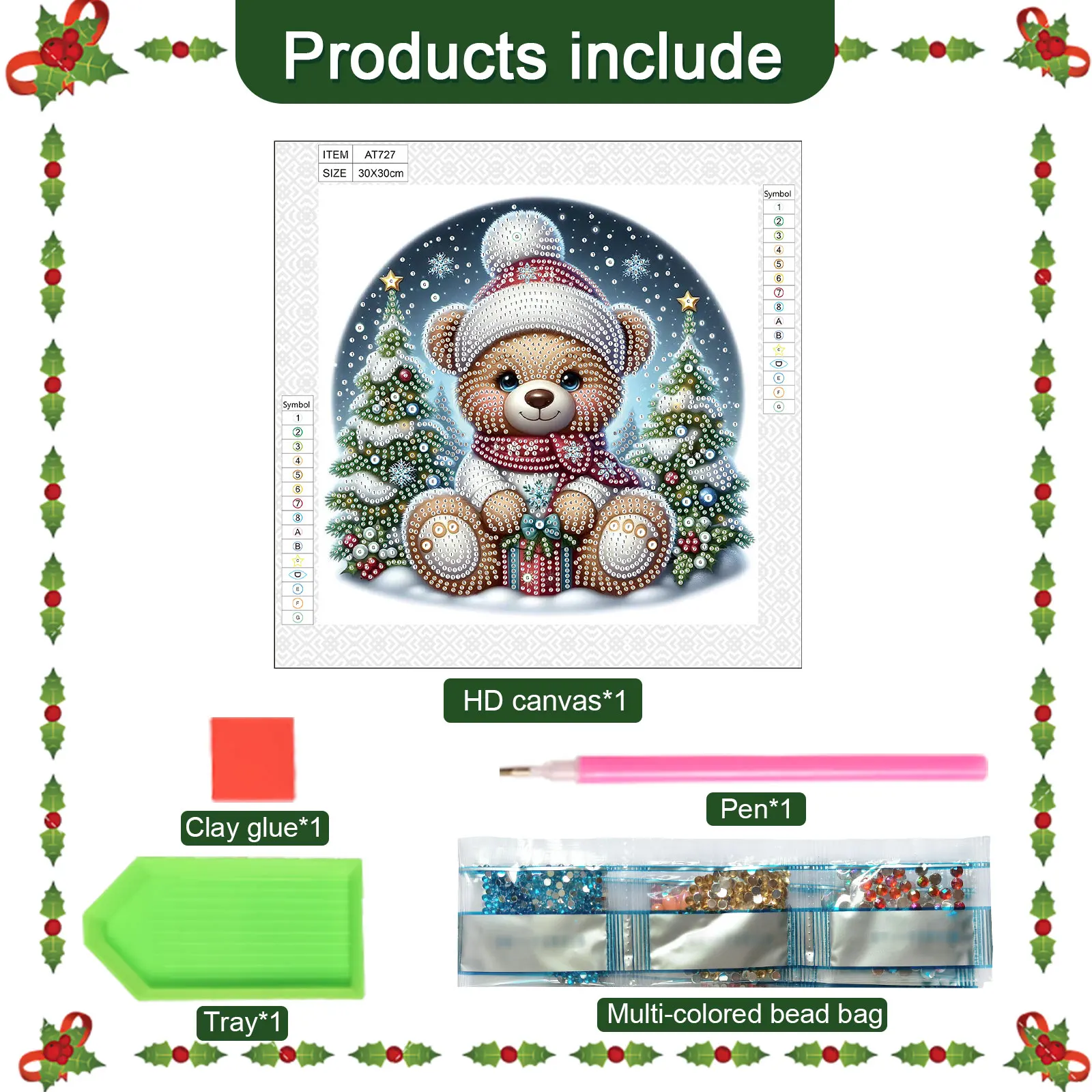 مجموعة طلاء الماس للبالغين، الدب عيد الميلاد شكل خاص فن الماس للمبتدئين، لوحة ماسية كهدية تزيين المنزل #3