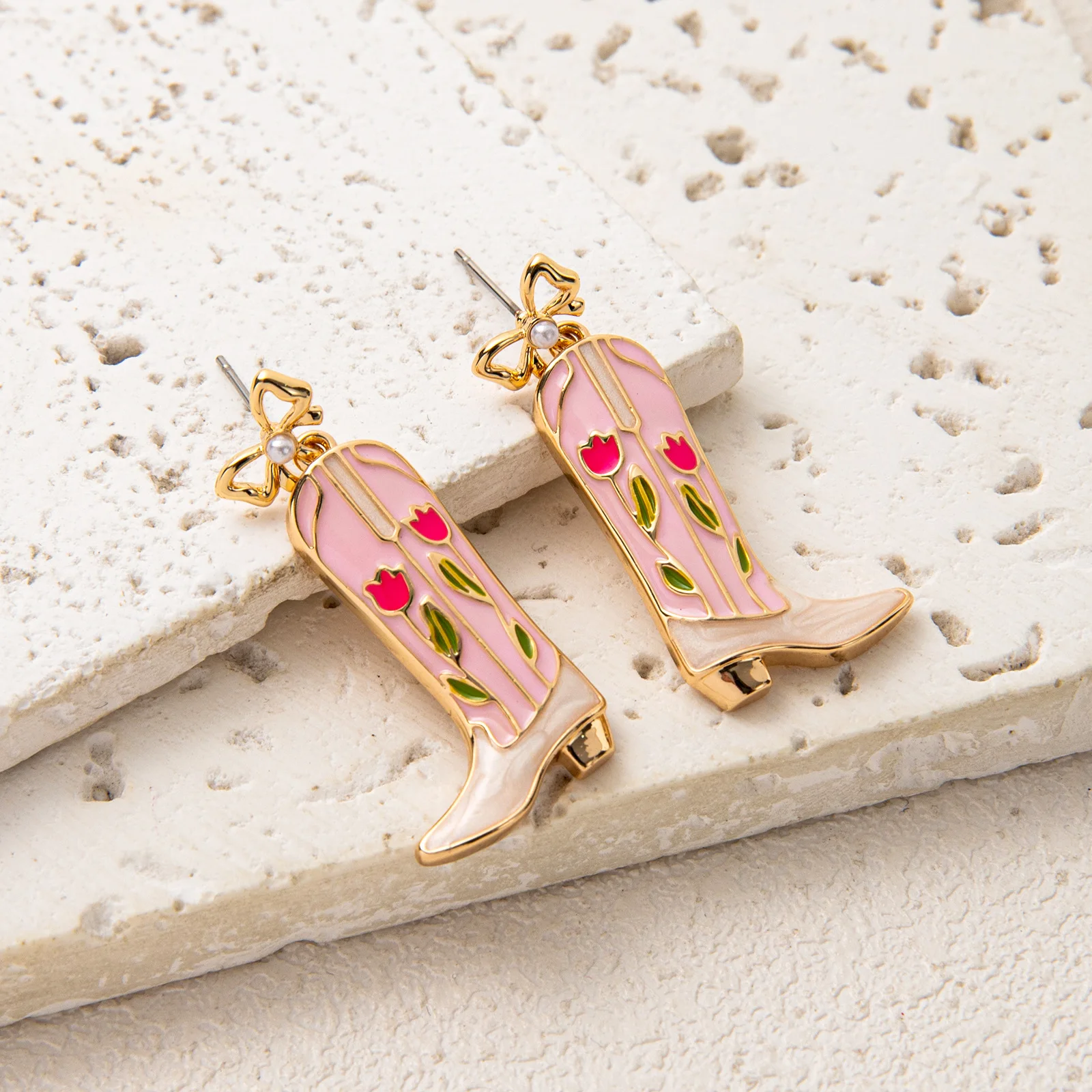 New Fashion Bow Drop Earrings for Women Girls Simple Enamel Boots Pendant Earrings Dangle Earrings Jewelry Accessories Gifts